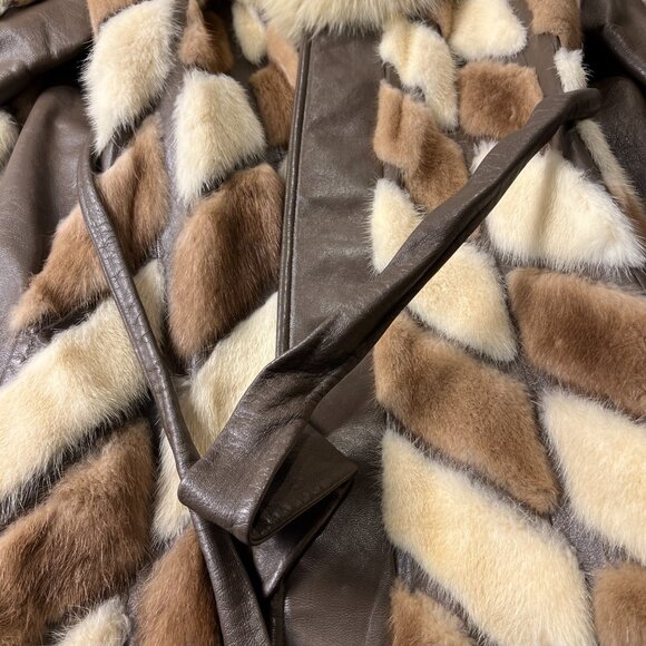 Vintage Zinman Furs Genuine Mink Coat with Fox Collar Belted Luxury Fur Jacket - Picture 14 of 15
